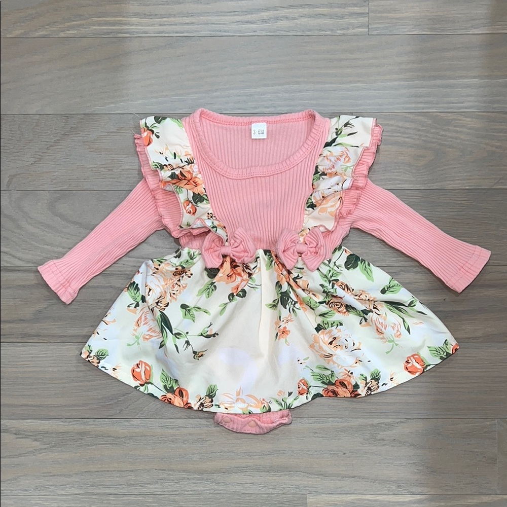 Pink Ribbed Top with Floral Skirt Baby Dress